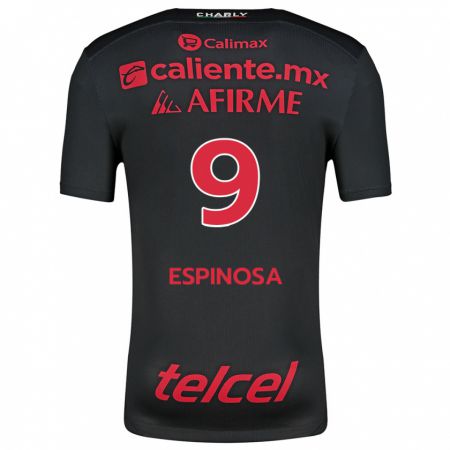 Kandiny Niño Camiseta Daniela Espinosa #9 Negro Rojo 1ª Equipación 2024/25 La Camisa Chile