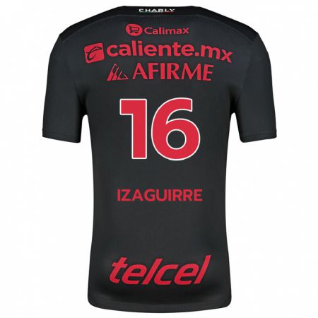 Kandiny Niño Camiseta Estefanía Izaguirre #16 Negro Rojo 1ª Equipación 2024/25 La Camisa Chile