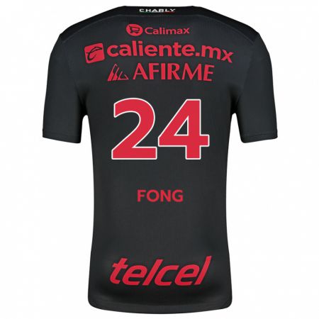 Kandiny Niño Camiseta Michel Fong #24 Negro Rojo 1ª Equipación 2024/25 La Camisa Chile