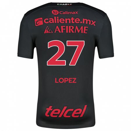 Kandiny Niño Camiseta Victoria López #27 Negro Rojo 1ª Equipación 2024/25 La Camisa Chile