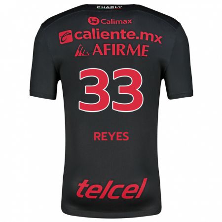 Kandiny Niño Camiseta Jazmín Reyes #33 Negro Rojo 1ª Equipación 2024/25 La Camisa Chile