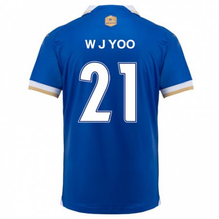 Kandiny Niño Camiseta Jin-Wook Yoo #21 Azul Blanco 1ª Equipación 2024/25 La Camisa Chile