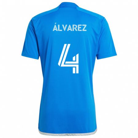 Kandiny Niño Camiseta Fernando Álvarez #4 Azul Blanco 1ª Equipación 2024/25 La Camisa Chile