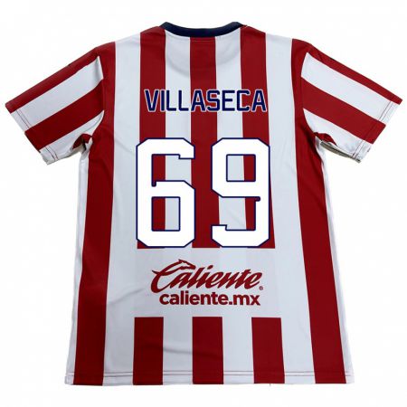 Kandiny Niño Camiseta Daniel Villaseca #69 Rojo Blanco 1ª Equipación 2024/25 La Camisa Chile