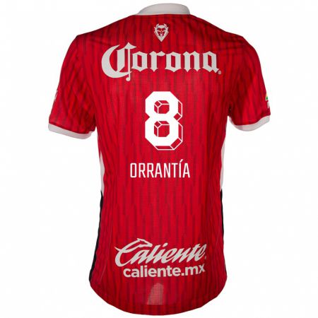 Kandiny Niño Camiseta Carlos Orrantía #8 Rojo Blanco 1ª Equipación 2024/25 La Camisa Chile