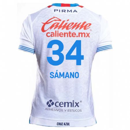 Kandiny Niño Camiseta Leonardo Sámano #34 Blanco Azul 2ª Equipación 2024/25 La Camisa Chile