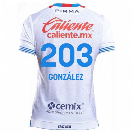 Kandiny Niño Camiseta Rogelio González #203 Blanco Azul 2ª Equipación 2024/25 La Camisa Chile