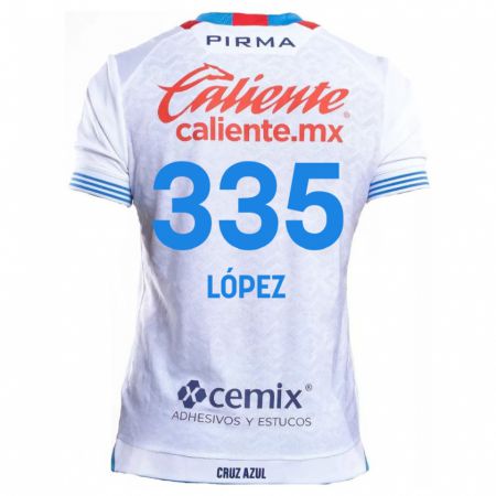 Kandiny Niño Camiseta Alfredo López #335 Blanco Azul 2ª Equipación 2024/25 La Camisa Chile