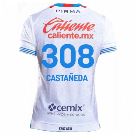 Kandiny Niño Camiseta Emiliano Castañeda #308 Blanco Azul 2ª Equipación 2024/25 La Camisa Chile