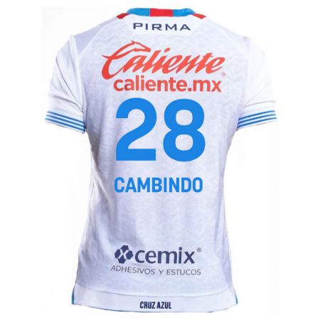 Kandiny Niño Camiseta Diber Cambindo #28 Blanco Azul 2ª Equipación 2024/25 La Camisa Chile