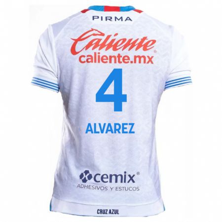 Kandiny Niño Camiseta Gabriela Alvarez #4 Blanco Azul 2ª Equipación 2024/25 La Camisa Chile