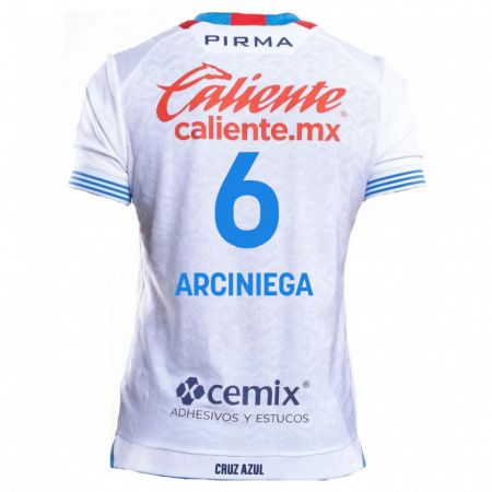 Kandiny Niño Camiseta Mirelle Arciniega #6 Blanco Azul 2ª Equipación 2024/25 La Camisa Chile