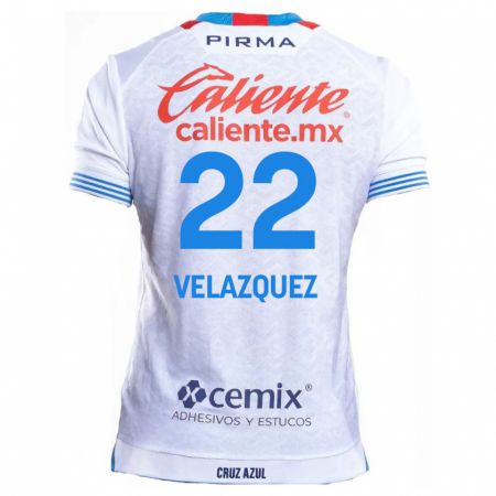 Kandiny Niño Camiseta Hireri Velazquez #22 Blanco Azul 2ª Equipación 2024/25 La Camisa Chile