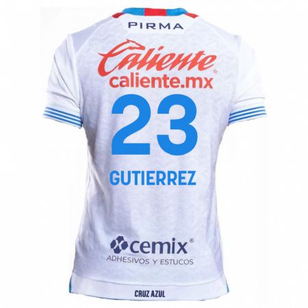 Kandiny Niño Camiseta Ivonne Gutierrez #23 Blanco Azul 2ª Equipación 2024/25 La Camisa Chile