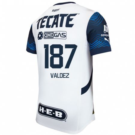 Kandiny Niño Camiseta Érick Valdez #187 Blanco Azul 2ª Equipación 2024/25 La Camisa Chile