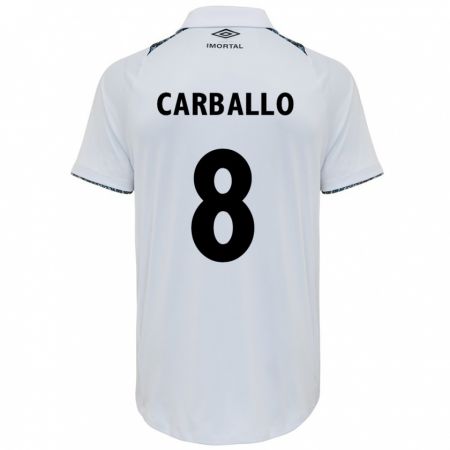 Kandiny Niño Camiseta Felipe Carballo #8 Blanco Azul 2ª Equipación 2024/25 La Camisa Chile