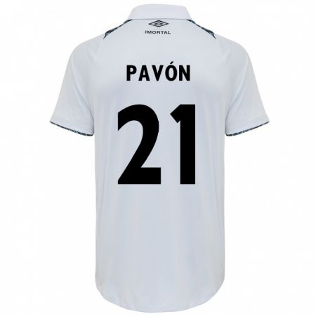 Kandiny Niño Camiseta Cristian Pavón #21 Blanco Azul 2ª Equipación 2024/25 La Camisa Chile