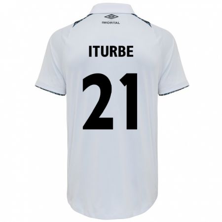 Kandiny Niño Camiseta Juan Iturbe #21 Blanco Azul 2ª Equipación 2024/25 La Camisa Chile