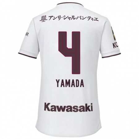 Kandiny Niño Camiseta Kaito Yamada #4 Blanco Rojo 2ª Equipación 2024/25 La Camisa Chile