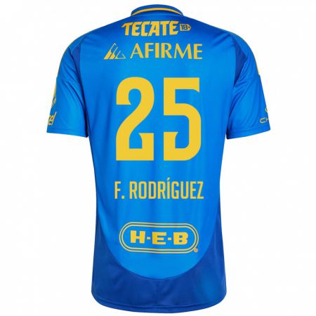 Kandiny Niño Camiseta Felipe Rodríguez #25 Azul Amarillo 2ª Equipación 2024/25 La Camisa Chile