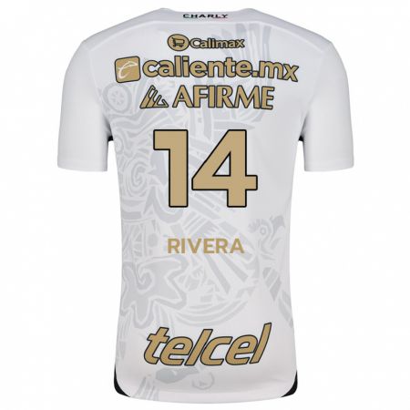 Kandiny Niño Camiseta Christian Rivera #14 Blanco Negro 2ª Equipación 2024/25 La Camisa Chile