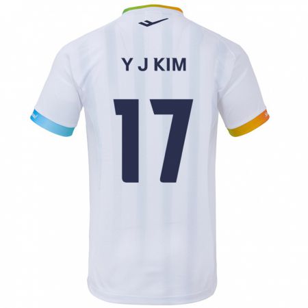 Kandiny Niño Camiseta Jin-Ya Kim #17 Blanco Azul 2ª Equipación 2024/25 La Camisa Chile