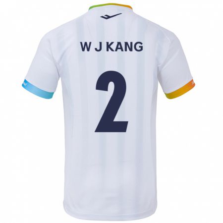 Kandiny Niño Camiseta Jae-Won Kang #2 Blanco Azul 2ª Equipación 2024/25 La Camisa Chile