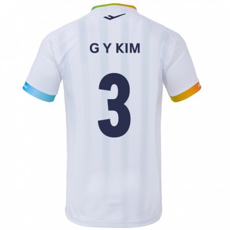 Kandiny Niño Camiseta Yu-Geon Kim #3 Blanco Azul 2ª Equipación 2024/25 La Camisa Chile