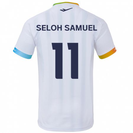 Kandiny Niño Camiseta Gbato Seloh Samuel #11 Blanco Azul 2ª Equipación 2024/25 La Camisa Chile