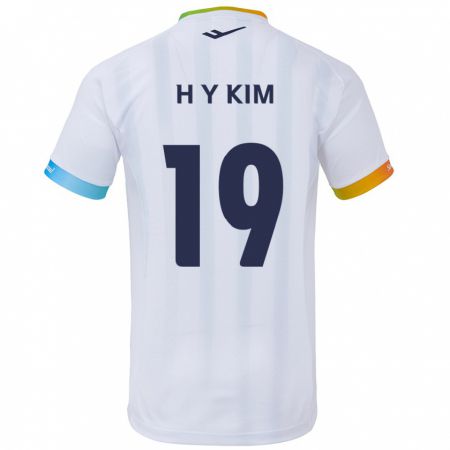 Kandiny Niño Camiseta Yong-Hyuk Kim #19 Blanco Azul 2ª Equipación 2024/25 La Camisa Chile