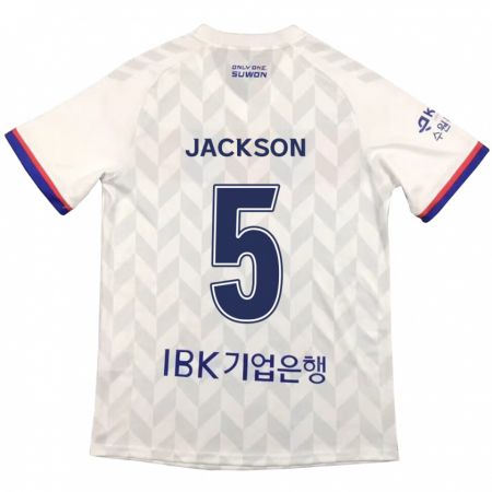 Kandiny Niño Camiseta Lachlan Jackson #5 Blanco Azul 2ª Equipación 2024/25 La Camisa Chile