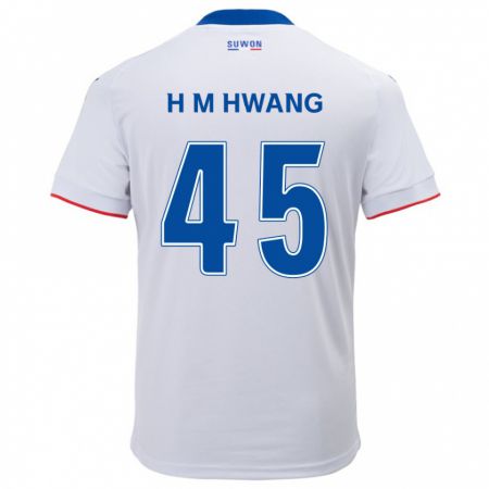 Kandiny Niño Camiseta Myung-Hyun Hwang #45 Blanco Azul 2ª Equipación 2024/25 La Camisa Chile