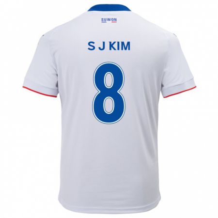 Kandiny Niño Camiseta Ji-Sung Kim #8 Blanco Azul 2ª Equipación 2024/25 La Camisa Chile