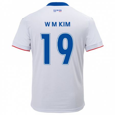 Kandiny Niño Camiseta Min-Woo Kim #19 Blanco Azul 2ª Equipación 2024/25 La Camisa Chile