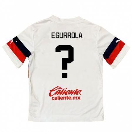 Kandiny Niño Camiseta Luis Egurrola #0 Blanco Rojo 2ª Equipación 2024/25 La Camisa Chile