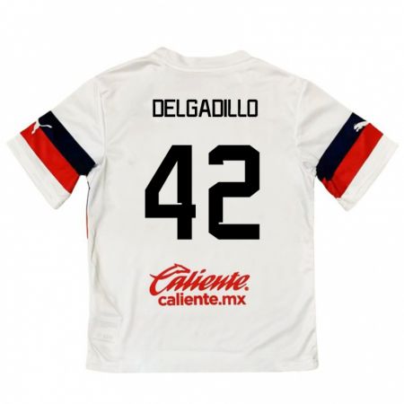 Kandiny Niño Camiseta Diego Delgadillo #42 Blanco Rojo 2ª Equipación 2024/25 La Camisa Chile