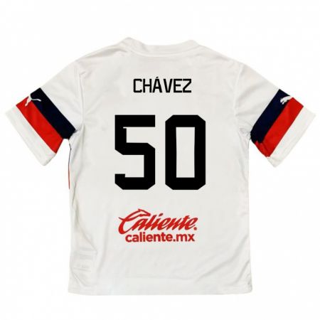 Kandiny Niño Camiseta Mateo Chávez #50 Blanco Rojo 2ª Equipación 2024/25 La Camisa Chile