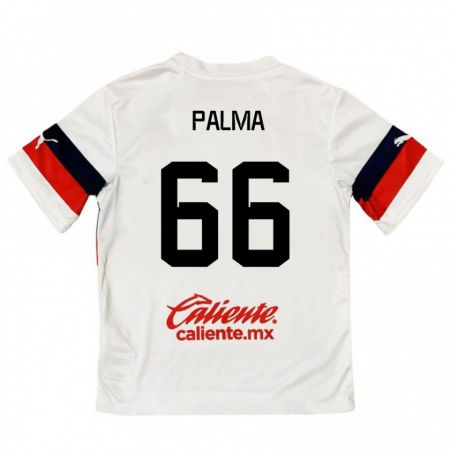 Kandiny Niño Camiseta Arturo Palma #66 Blanco Rojo 2ª Equipación 2024/25 La Camisa Chile