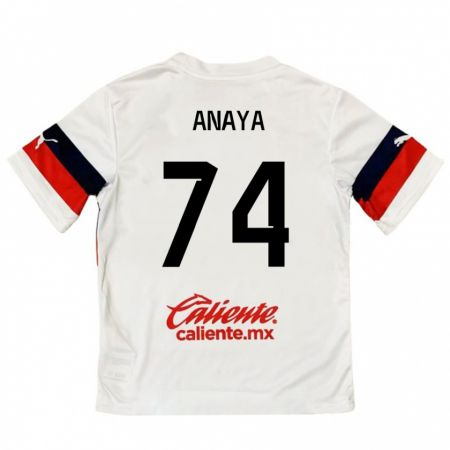 Kandiny Niño Camiseta Mario Anaya #74 Blanco Rojo 2ª Equipación 2024/25 La Camisa Chile