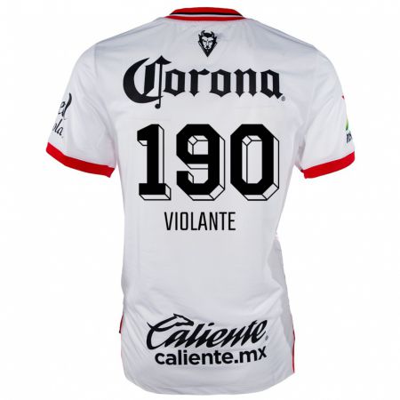 Kandiny Niño Camiseta Isaías Violante #190 Blanco Rojo 2ª Equipación 2024/25 La Camisa Chile