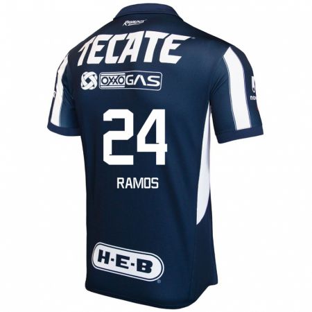 Kandiny Hombre Camiseta César Ramos #24 Azul Rojo Blanco 1ª Equipación 2024/25 La Camisa Chile