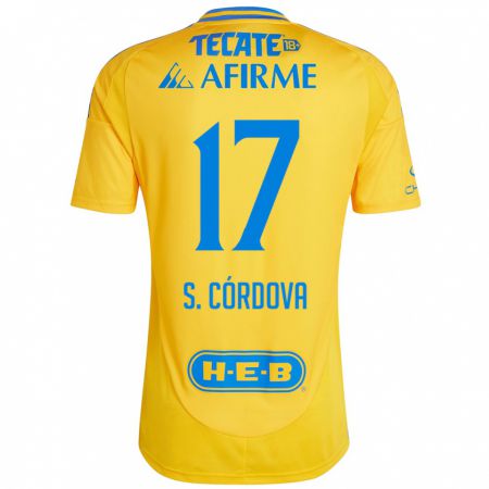 Kandiny Hombre Camiseta Sebastián Córdova #17 Oro Amarillo 1ª Equipación 2024/25 La Camisa Chile