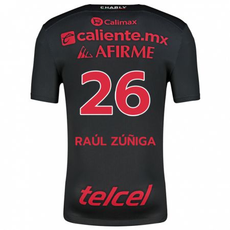 Kandiny Hombre Camiseta José Raúl Zúñiga #26 Negro Rojo 1ª Equipación 2024/25 La Camisa Chile