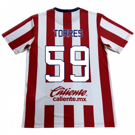 Kandiny Hombre Camiseta Christian Torres #59 Rojo Blanco 1ª Equipación 2024/25 La Camisa Chile