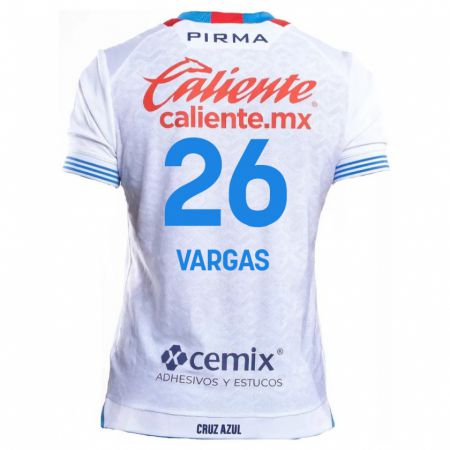 Kandiny Hombre Camiseta Carlos Vargas #26 Blanco Azul 2ª Equipación 2024/25 La Camisa Chile