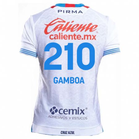 Kandiny Hombre Camiseta Bryan Gamboa #210 Blanco Azul 2ª Equipación 2024/25 La Camisa Chile