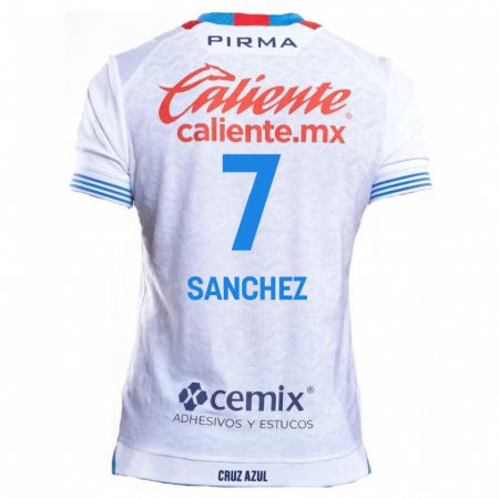 Kandiny Hombre Camiseta Andrea Sanchez #7 Blanco Azul 2ª Equipación 2024/25 La Camisa Chile