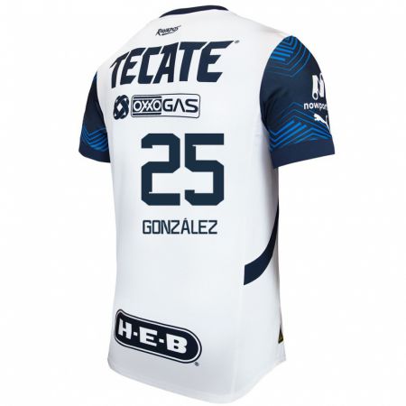 Kandiny Hombre Camiseta Jonathan González #25 Blanco Azul 2ª Equipación 2024/25 La Camisa Chile