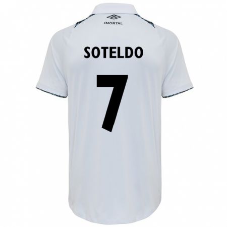 Kandiny Hombre Camiseta Yeferson Soteldo #7 Blanco Azul 2ª Equipación 2024/25 La Camisa Chile