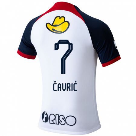 Kandiny Hombre Camiseta Aleksandar Cavric #7 Blanco Azul Rojo 2ª Equipación 2024/25 La Camisa Chile